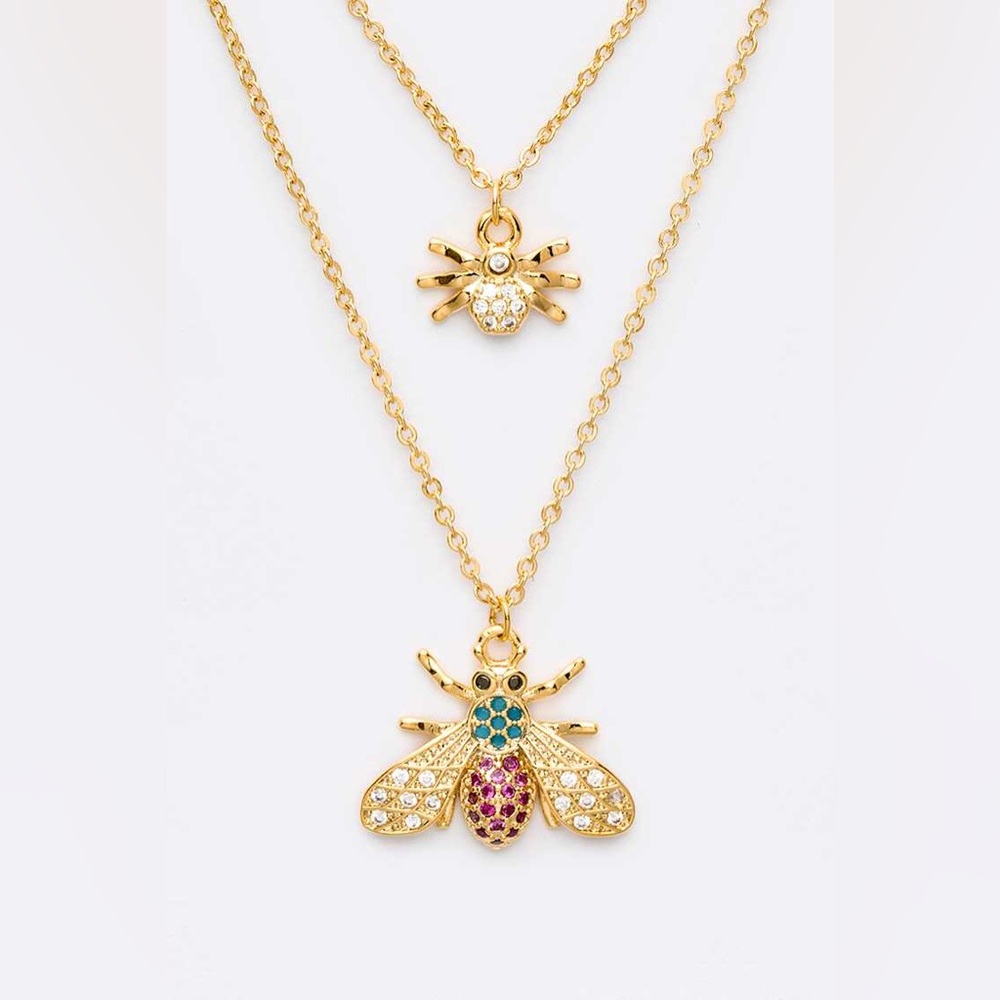 14K Gold Plated Cubic Zirconia Bee Pendant Statement Necklace